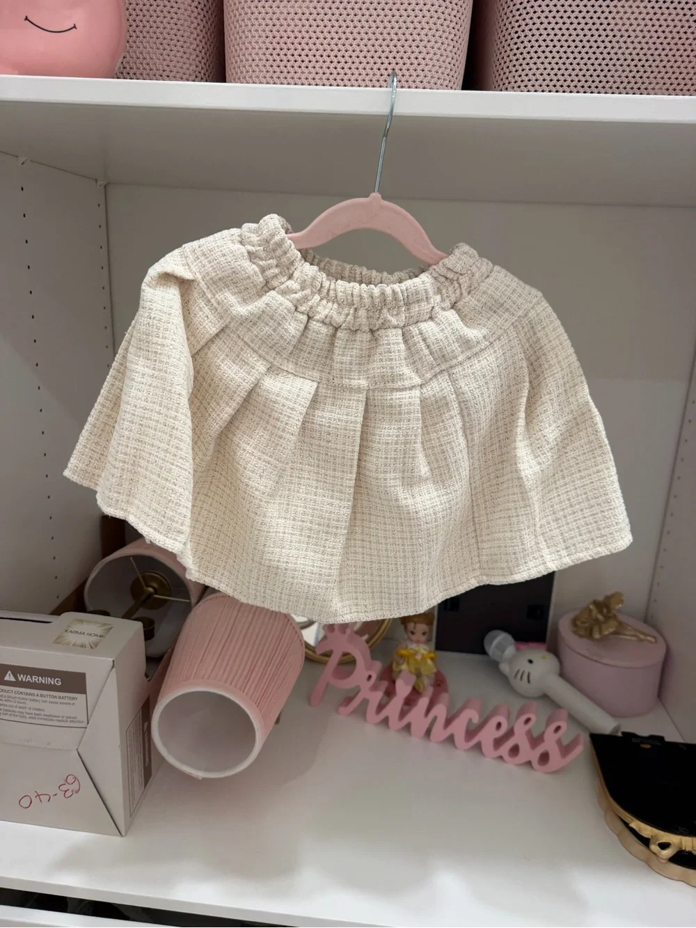 Cream Tweed Girls' Jacket & Skirt with Pearl Trim